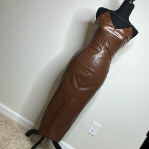 New FashionNova Brown Faux Leather Dress NWOT